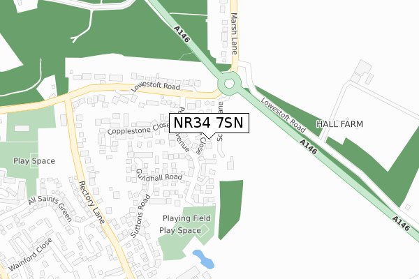 NR34 7SN map - large scale - OS Open Zoomstack (Ordnance Survey)