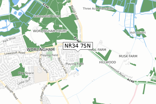 NR34 7SN map - small scale - OS Open Zoomstack (Ordnance Survey)