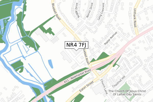 NR4 7FJ map - large scale - OS Open Zoomstack (Ordnance Survey)