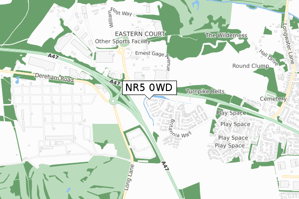 NR5 0WD map - small scale - OS Open Zoomstack (Ordnance Survey)