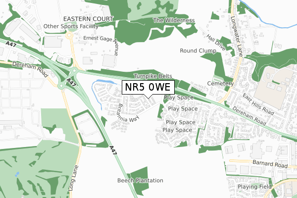 NR5 0WE map - small scale - OS Open Zoomstack (Ordnance Survey)