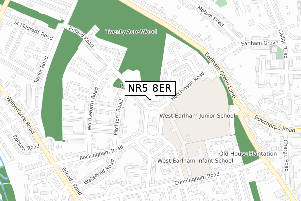 NR5 8ER map - large scale - OS Open Zoomstack (Ordnance Survey)