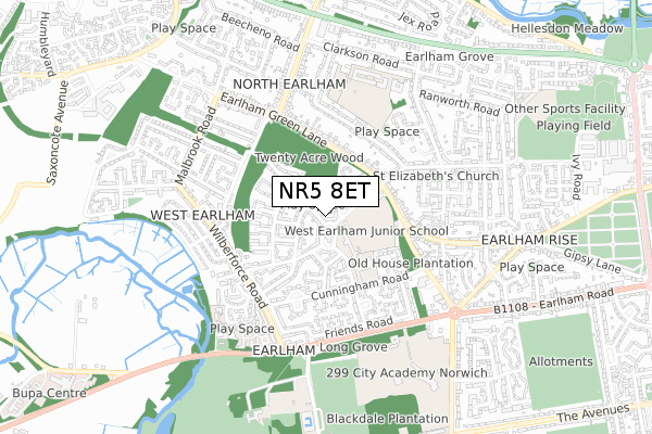 NR5 8ET map - small scale - OS Open Zoomstack (Ordnance Survey)