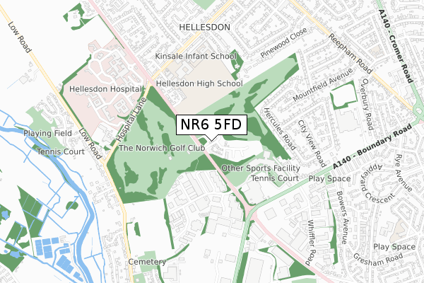 NR6 5FD map - small scale - OS Open Zoomstack (Ordnance Survey)