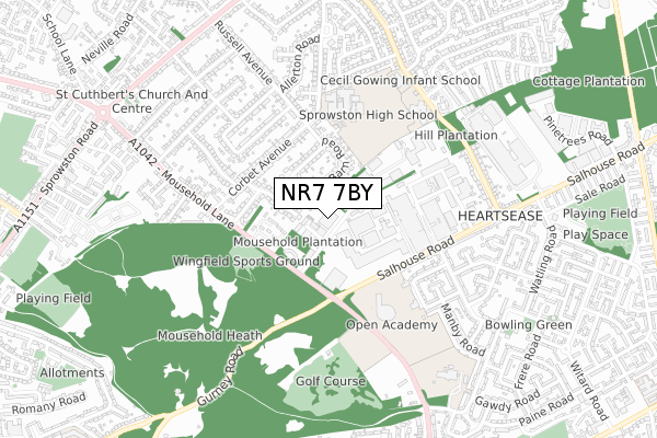 NR7 7BY map - small scale - OS Open Zoomstack (Ordnance Survey)