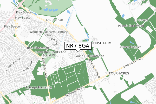 NR7 8GA map - small scale - OS Open Zoomstack (Ordnance Survey)