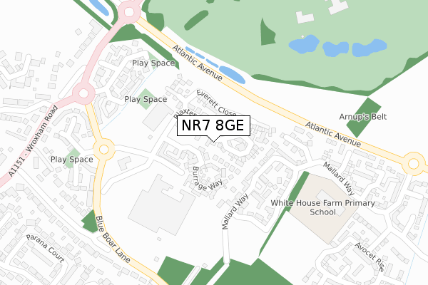 NR7 8GE map - large scale - OS Open Zoomstack (Ordnance Survey)