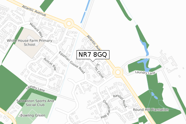 NR7 8GQ map - large scale - OS Open Zoomstack (Ordnance Survey)
