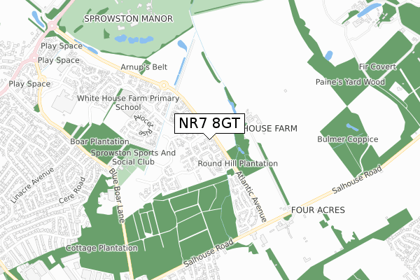 NR7 8GT map - small scale - OS Open Zoomstack (Ordnance Survey)