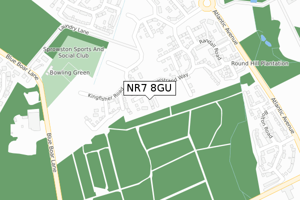 NR7 8GU map - large scale - OS Open Zoomstack (Ordnance Survey)