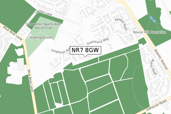 NR7 8GW map - large scale - OS Open Zoomstack (Ordnance Survey)