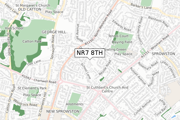 NR7 8TH map - small scale - OS Open Zoomstack (Ordnance Survey)