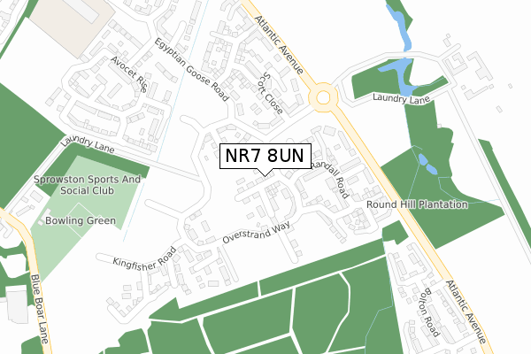 NR7 8UN map - large scale - OS Open Zoomstack (Ordnance Survey)