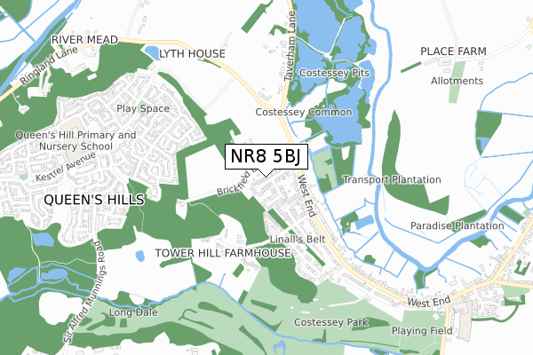 NR8 5BJ map - small scale - OS Open Zoomstack (Ordnance Survey) NR8 5BJ map - small scale - OS Open Zoomstack (Ordnance Survey)