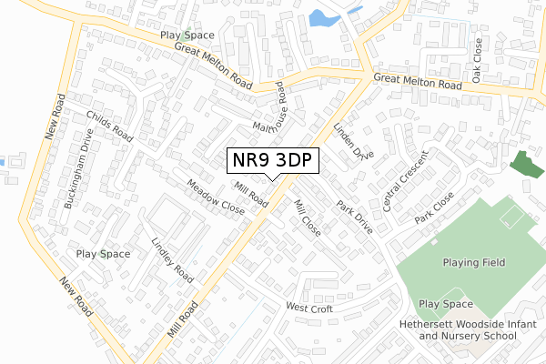 NR9 3DP map - large scale - OS Open Zoomstack (Ordnance Survey)