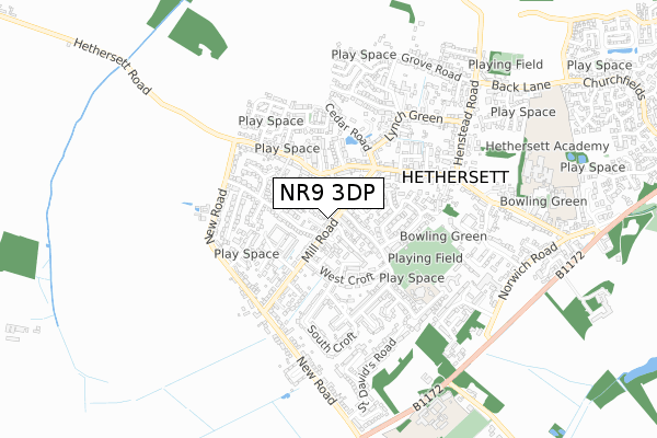 NR9 3DP map - small scale - OS Open Zoomstack (Ordnance Survey)