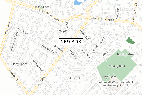 NR9 3DR map - large scale - OS Open Zoomstack (Ordnance Survey)