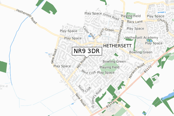NR9 3DR map - small scale - OS Open Zoomstack (Ordnance Survey)