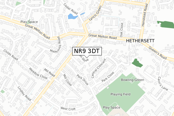 NR9 3DT map - large scale - OS Open Zoomstack (Ordnance Survey)