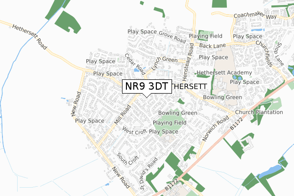 NR9 3DT map - small scale - OS Open Zoomstack (Ordnance Survey)