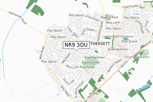 NR9 3DU map - small scale - OS Open Zoomstack (Ordnance Survey)