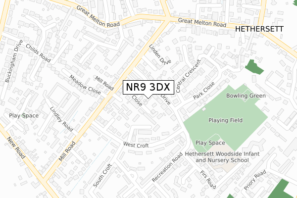 NR9 3DX map - large scale - OS Open Zoomstack (Ordnance Survey)