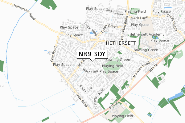 NR9 3DY map - small scale - OS Open Zoomstack (Ordnance Survey)