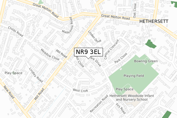 NR9 3EL map - large scale - OS Open Zoomstack (Ordnance Survey)