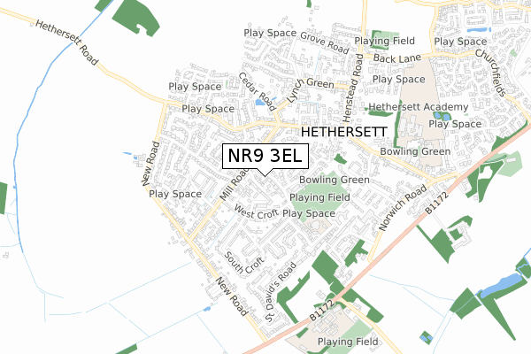 NR9 3EL map - small scale - OS Open Zoomstack (Ordnance Survey)