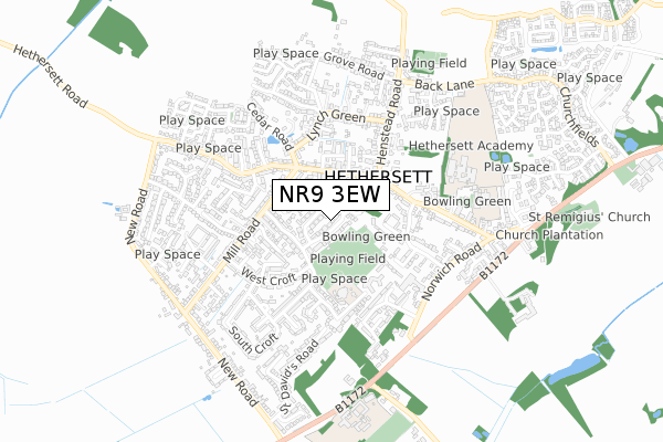 NR9 3EW map - small scale - OS Open Zoomstack (Ordnance Survey)