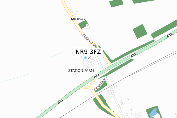 NR9 3FZ map - large scale - OS Open Zoomstack (Ordnance Survey)