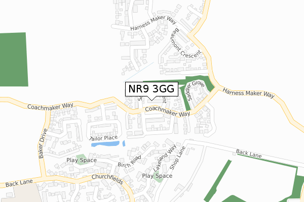 NR9 3GG map - large scale - OS Open Zoomstack (Ordnance Survey)
