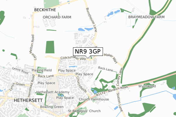 NR9 3GP map - small scale - OS Open Zoomstack (Ordnance Survey)