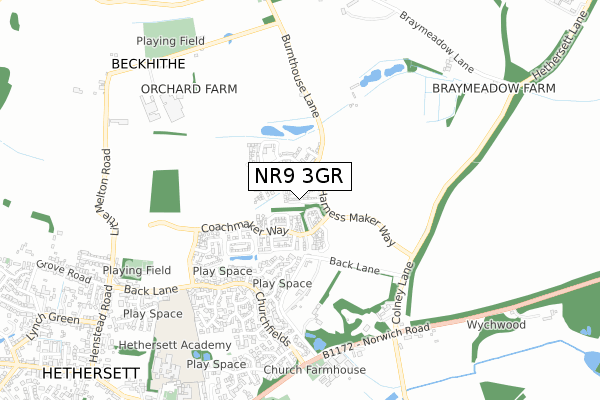 NR9 3GR map - small scale - OS Open Zoomstack (Ordnance Survey)
