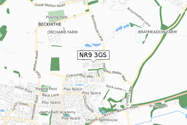 NR9 3GS map - small scale - OS Open Zoomstack (Ordnance Survey)