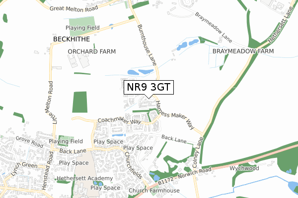 NR9 3GT map - small scale - OS Open Zoomstack (Ordnance Survey)