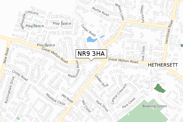 NR9 3HA map - large scale - OS Open Zoomstack (Ordnance Survey)