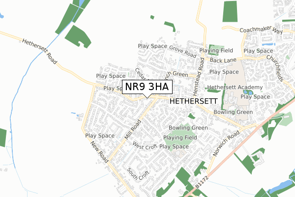 NR9 3HA map - small scale - OS Open Zoomstack (Ordnance Survey)