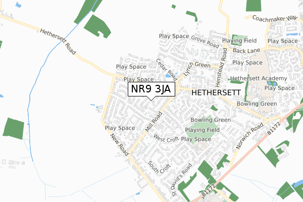 NR9 3JA map - small scale - OS Open Zoomstack (Ordnance Survey)