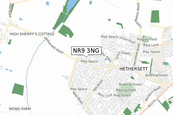 NR9 3NG map - small scale - OS Open Zoomstack (Ordnance Survey)