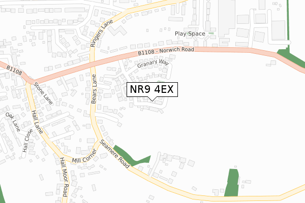 NR9 4EX map - large scale - OS Open Zoomstack (Ordnance Survey)