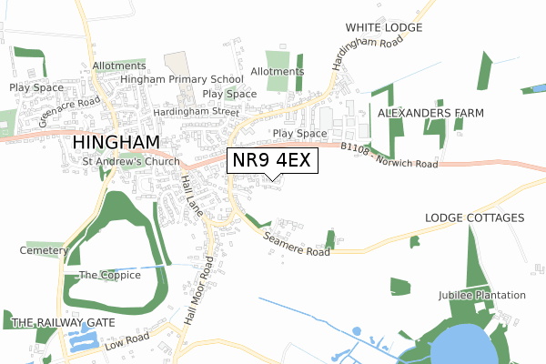 NR9 4EX map - small scale - OS Open Zoomstack (Ordnance Survey)