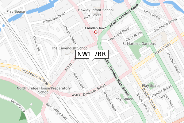 NW1 7BR map - large scale - OS Open Zoomstack (Ordnance Survey)