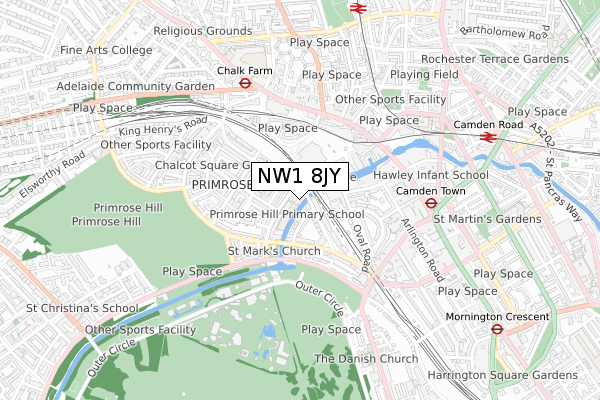 NW1 8JY map - small scale - OS Open Zoomstack (Ordnance Survey)