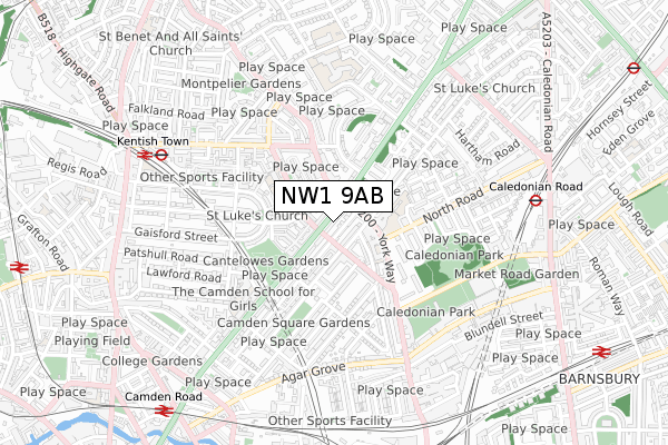 NW1 9AB map - small scale - OS Open Zoomstack (Ordnance Survey)