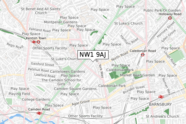 NW1 9AJ map - small scale - OS Open Zoomstack (Ordnance Survey)