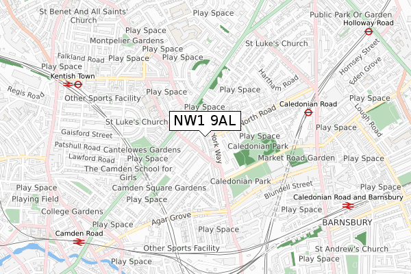 NW1 9AL map - small scale - OS Open Zoomstack (Ordnance Survey)