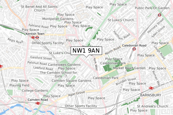 NW1 9AN map - small scale - OS Open Zoomstack (Ordnance Survey)