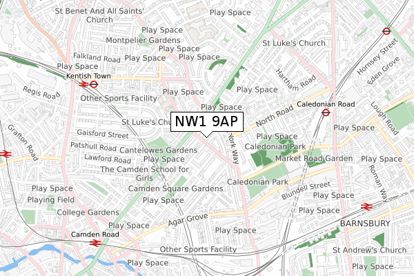 NW1 9AP map - small scale - OS Open Zoomstack (Ordnance Survey)