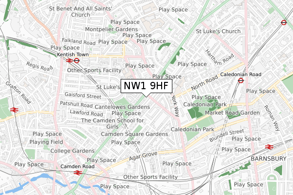 NW1 9HF map - small scale - OS Open Zoomstack (Ordnance Survey)